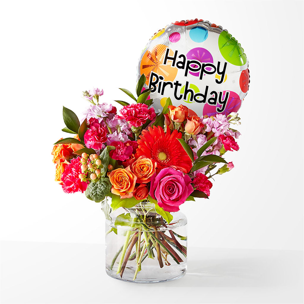 Fiesta Bouquet with Birthday Balloon – C & D FLORAL LTD, Pincher Creek AB