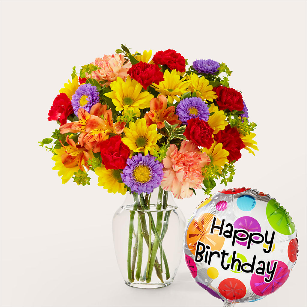 Kaleidoscope Bouquet with Birthday Balloon – C & D FLORAL LTD, Pincher Creek AB